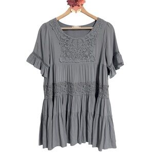 Altarβd State tunic dress blue babydoll tiered ruffle sleeve lace yoke small